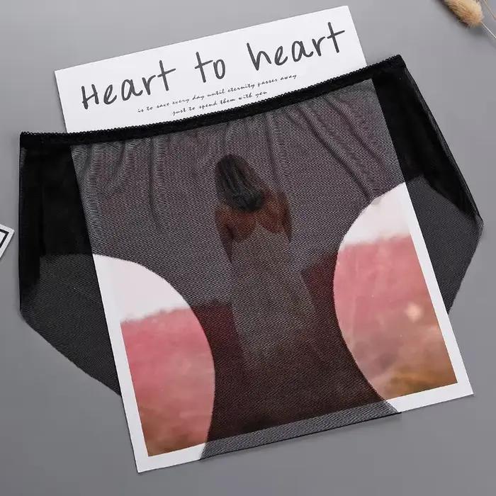 Sous-vêtements transparents culottes femmes couleur unie Sexy sans couture Perspective maille slips Ultra-mince grande taille M-3XL