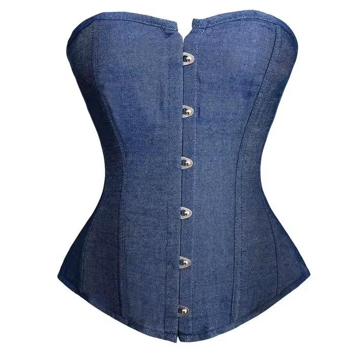 Caudatus nový módny sexy denimový korzet v štýle vintage viktoriánsky bustier bez ramienok overbust korzetová bielizeň top oblečenie korsett