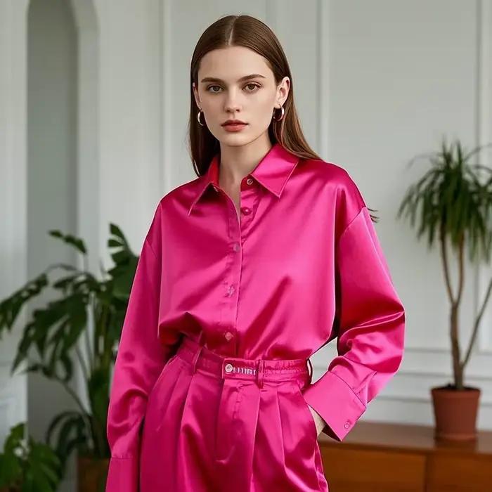 Kórejská dámska kancelárska módna ležérna košeľa Elegantné blúzky pre ženy Satin viacfarebná základná tenká