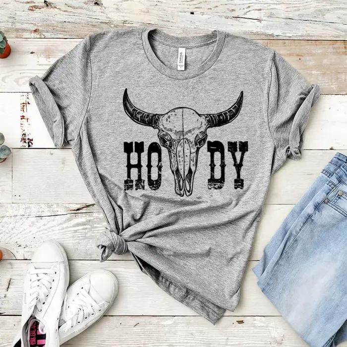 Retro tričko Howdy s lebkou kravy