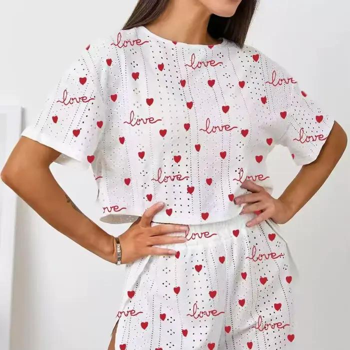 Ensemble pyjama deux pièces pour femmes, Short à manches courtes, imprimé Jacquard, mode d'été, ensemble de vêtements de maison
