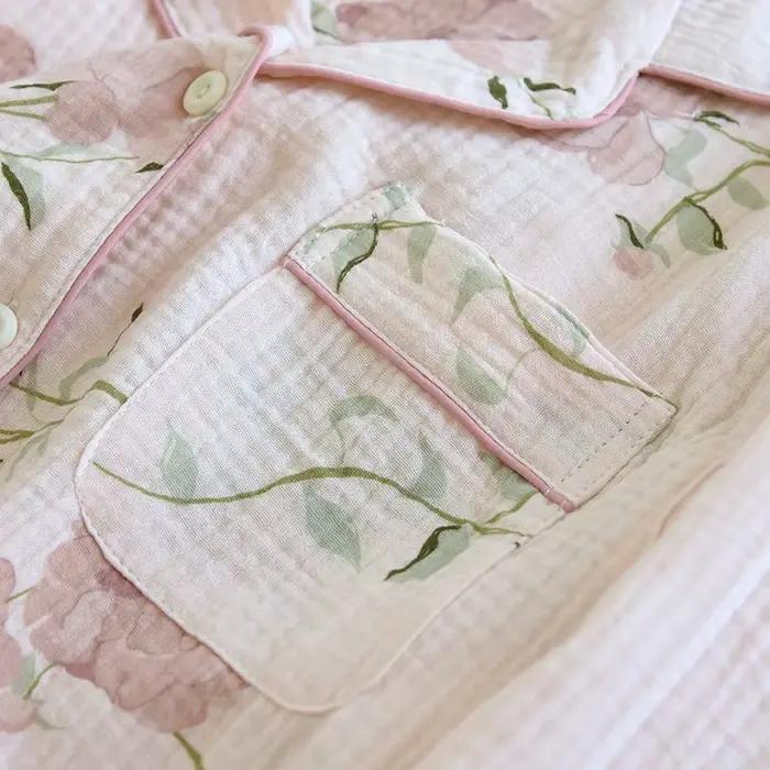 Pyjama 100% Coton à Manches sulfpour Femme, Pantalon, Service à Domicile, Vêtements de Nuit, Automne et Hiver