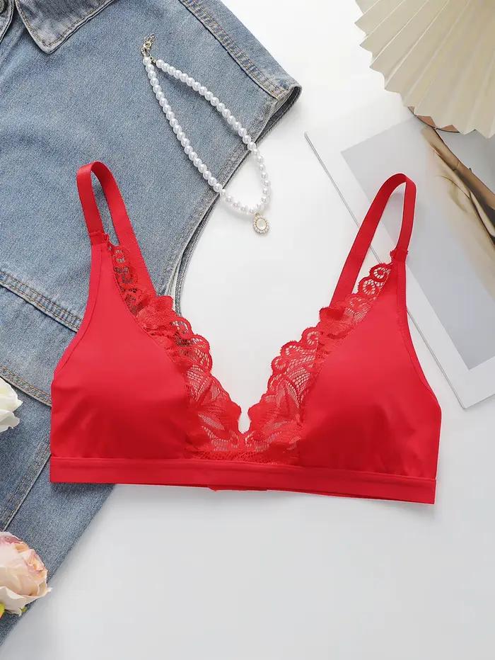 Soutien-gorge sexy pour femmes sans armatures, col en V profond, dentelle, trois quarts tasse, confort sans fil, bretelles ajustables, push up pour petite poitrine