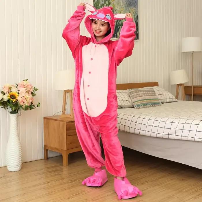 Costumes de cosplay Lilo & Stitch pour femmes et hommes, combinaison de dessin animé, pyjama à capuche mignon pour adultes, combinaison pour Halloween, fête de Noël