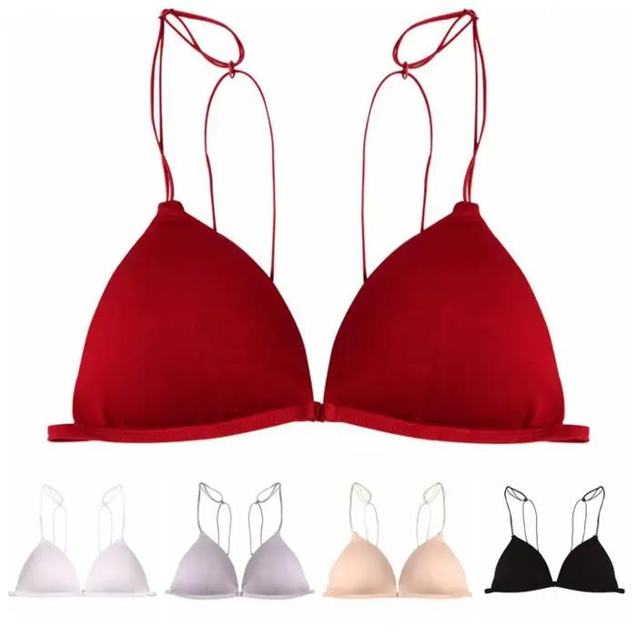 Soutiens-gorge triangulaires respirants pour femmes, soutien-gorge push-up à fines bretelles, style français, couleur unie, lingerie sans fil, pour la plage