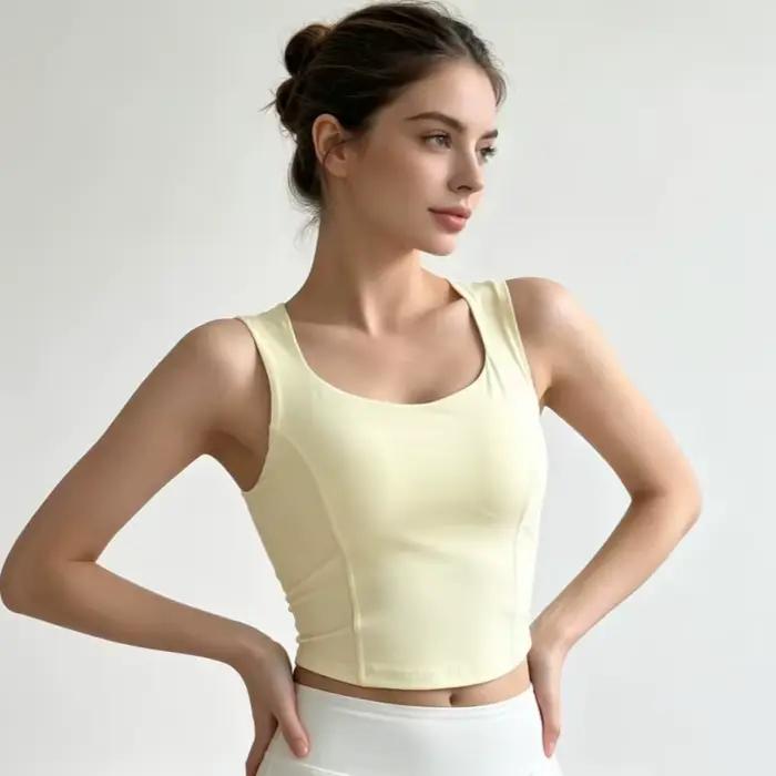 Soutien-gorge de sport yoga absorbant les chocs pour femme, sensation seconde peau, bralette une pièce, débardeur push-up respirant pour fitness et entraînement