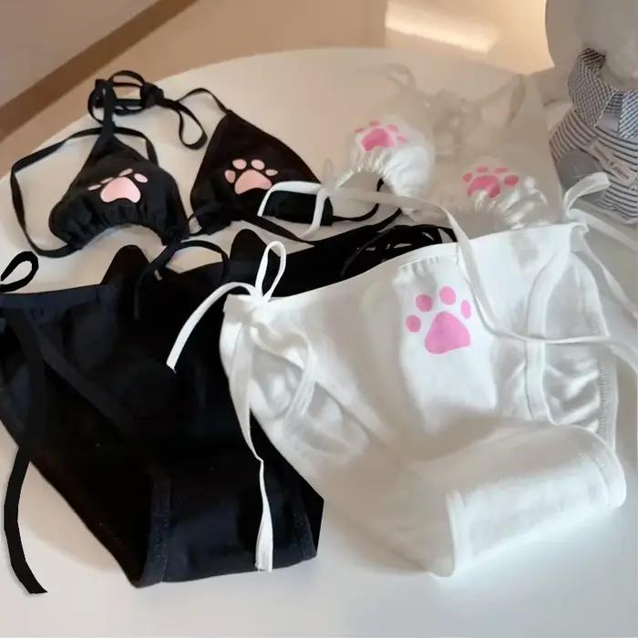 Sexi čipkovaná Lolita sada spodnej bielizne pre ženy Kawaii mačacia labka roztomilá podprsenka Cosplay set animovaná
