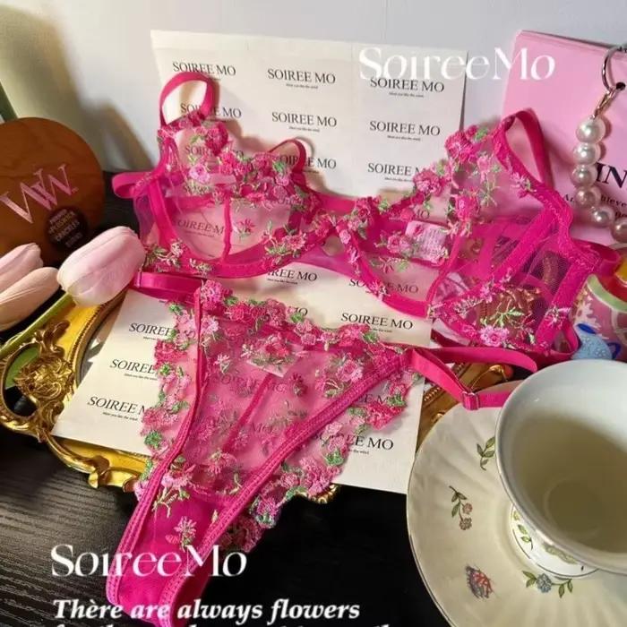 Ensemble de soutien-gorge en dentelle française élégante, broderie florale, Bralette en maille transparente avec fils doux pour gros seins, Lingerie de luxe, tailles britanniques, tendance