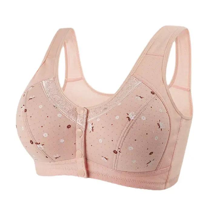 Soutien-gorge Push-Up confortable en coton pour femme, sous-vêtement sans armature, avec fermeture frontale, lingerie féminine, grand buste 50BC