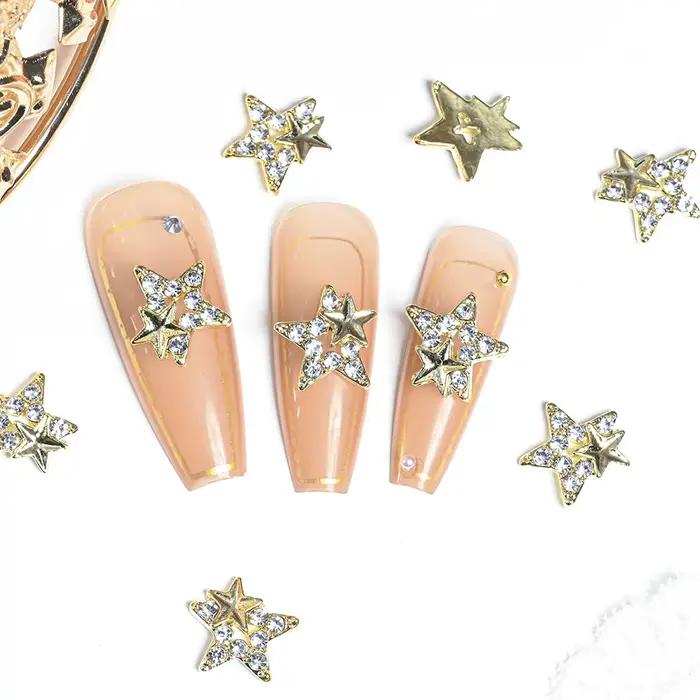 10 kusov 3D strieborný pentagram hviezda Nail Art zliatina kamienky luxusné kovové hviezdicové prívesky na nechty šperky drahokam manikúra