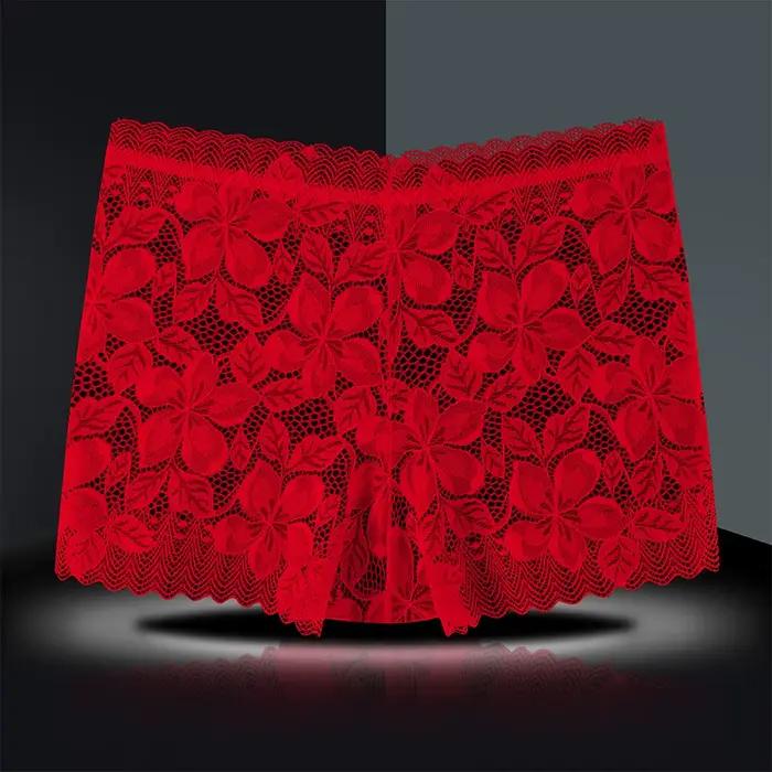 Culotte transparente taille moyenne en dentelle et maille florale ajourée pour femme, avec entrejambe en coton, anti-transparence, couleur unie