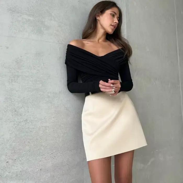 Nové body pre ženy Jeseň Sexy Odhalený chrbát Jednofarebný Korzet Priliehavý Móda Krížový Dlhé rukávy Ležérne Elegantné