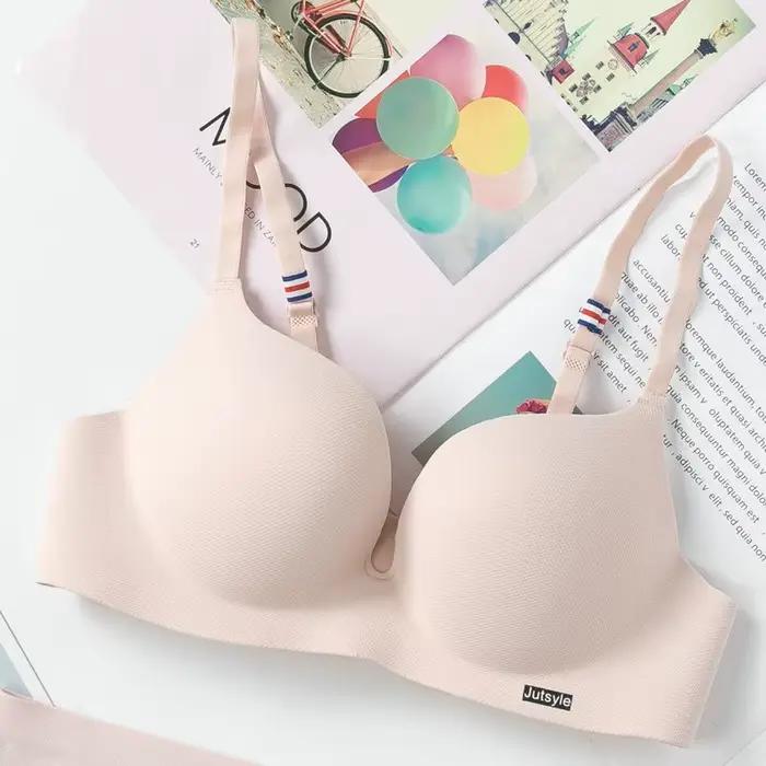 Soutien-gorge en soie glacée pour femmes, Bralettle Sexy sans couture, Push Up, Lingerie sans fil, une pièce, bonnet AB, bretelles réglables, couleur bonbon
