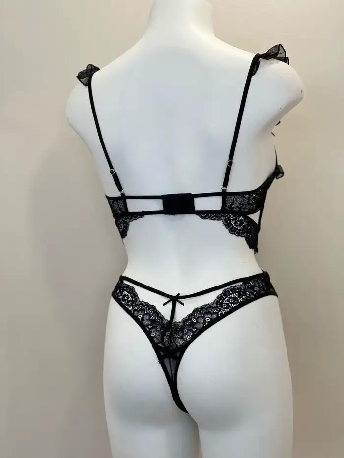 Combinaison de batterie une pièce pour femme, mouche à volants sans coussinets de poitrine avec armatures, ensemble de soutien-gorge de lingerie sexy, sous-vêtements en dentelle évidée, bralette