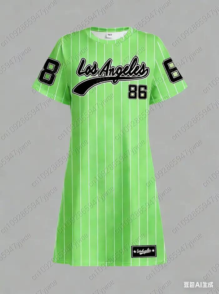 Voľné tričkové šaty pre ženy leto 2026 NO.86 LOS ANGELES Potlač Okrúhly výstrih Krátke rukávy Pull-over Oblečenie