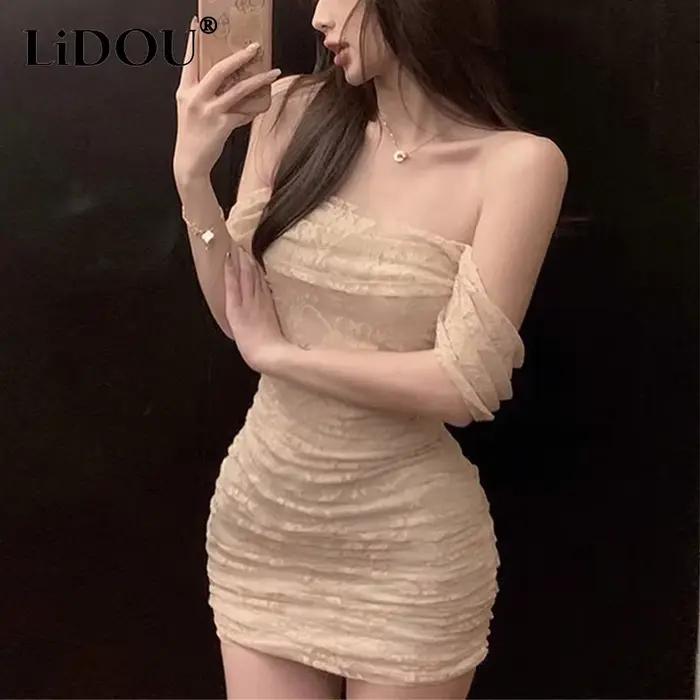 Letná diskotéková módna obtiahnutá mini šaty z čipky pre dámy s krátkymi rukávmi elegantné módne večerné
