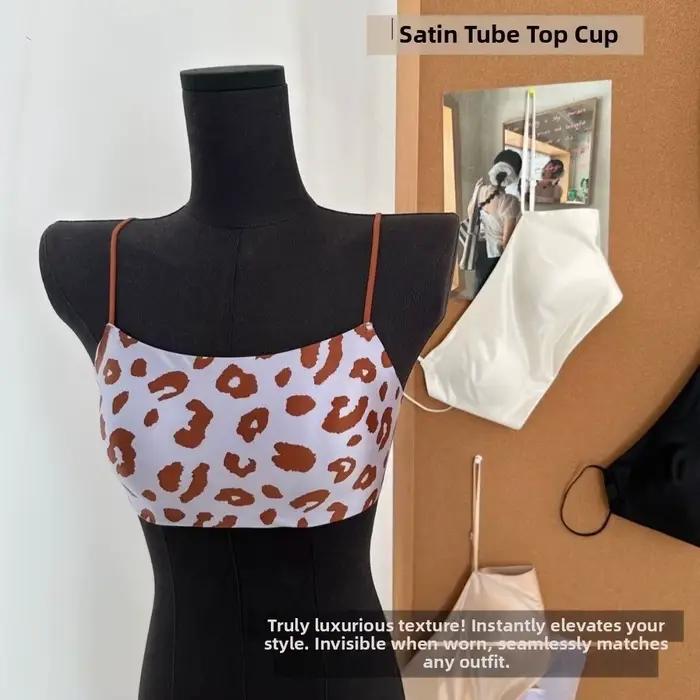Soutien-gorge sans fil en satin à fines bretelles, imprimé léopard, sans coutures, invisible, anti-affaissement, lingerie pour femme, usage quotidien