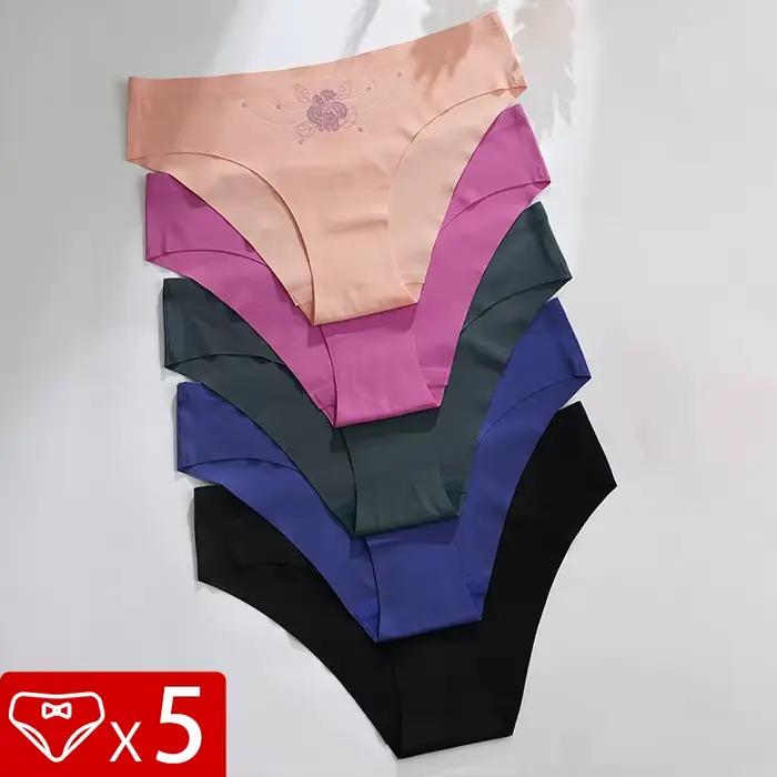 Sous-vêtements Ultra-fins sans couture, culotte Invisible pour femmes, slip Sexy en soie glacée, taille basse, respirant, extensible, doux, 5 pièces