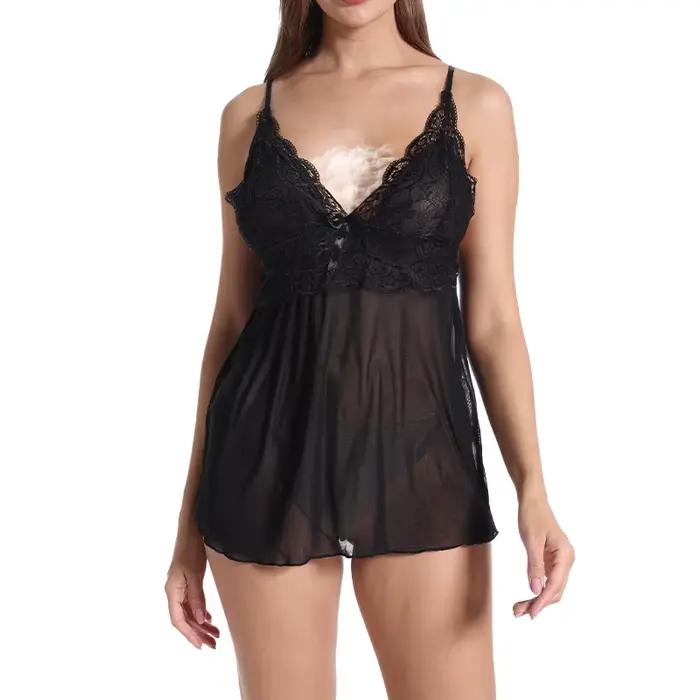 Lingerie en dentelle transparente pour femmes, vêtements de nuit ouverts à l'entrejambe, sous-vêtements sexy, vêtements de nuit pour dames, grande taille