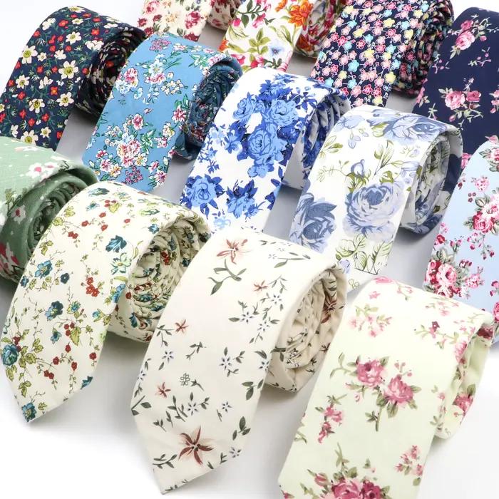 Nová elegantná kravata s kvetinovým vzorom pre mužov a ženy 100% bavlna krásny kvet Paisley úzka štíhla