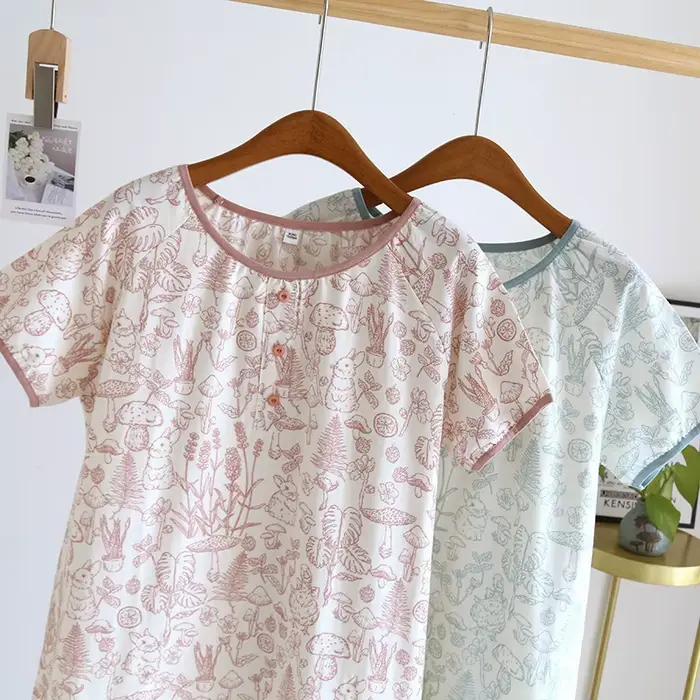 Chemise de nuit pour femme 1 pièce, robe de nuit décontractée en gaze de coton, manches courtes et coupe ample, légère et respirante, pour la maison en été