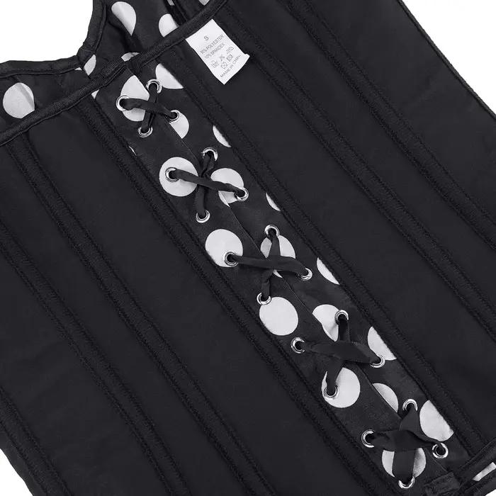 Corset bustier en satin pour femme, motif à pois, vintage, à lacets, avec baleines, style burlesque, pour clubwear