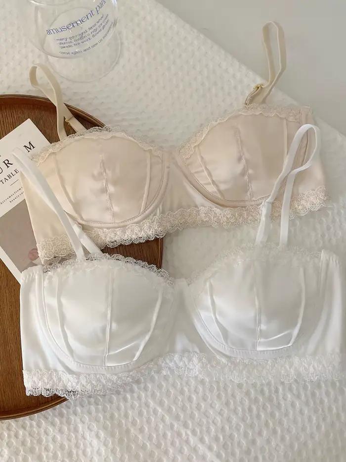 Soutien-gorge en soie et polyester pour femmes, dentelle, tasse 3/4, sans couture, fermeture dos, bretelles ajustables, confortable pour petites poitrines, lingerie féminine