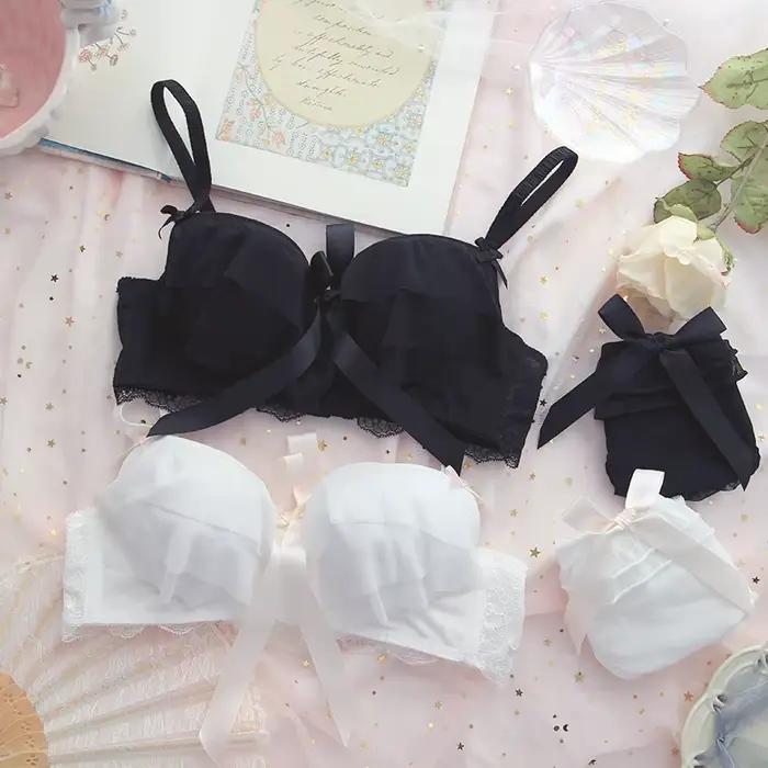 Ensemble de soutien-gorge et culotte à volants japonais, ensemble de sous-vêtements d'étudiant mignon, soutien-gorge Kawaii Lolita, bralette de lingerie rose