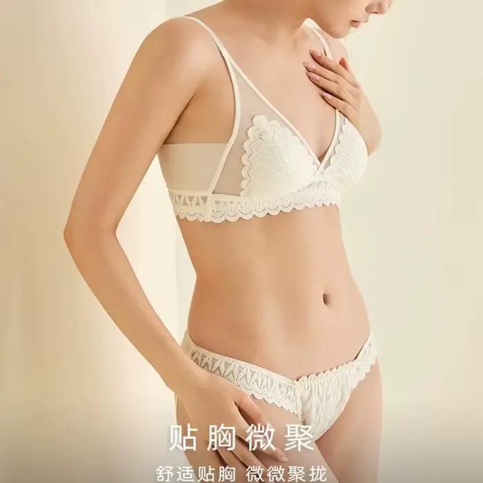 Meilleure vente : Ensemble de bralette triangle en dentelle française pour femme, sans armatures, léger, avec panneaux de soutien latéraux et effet lissant pour les zones sous les bras, pour usage quo