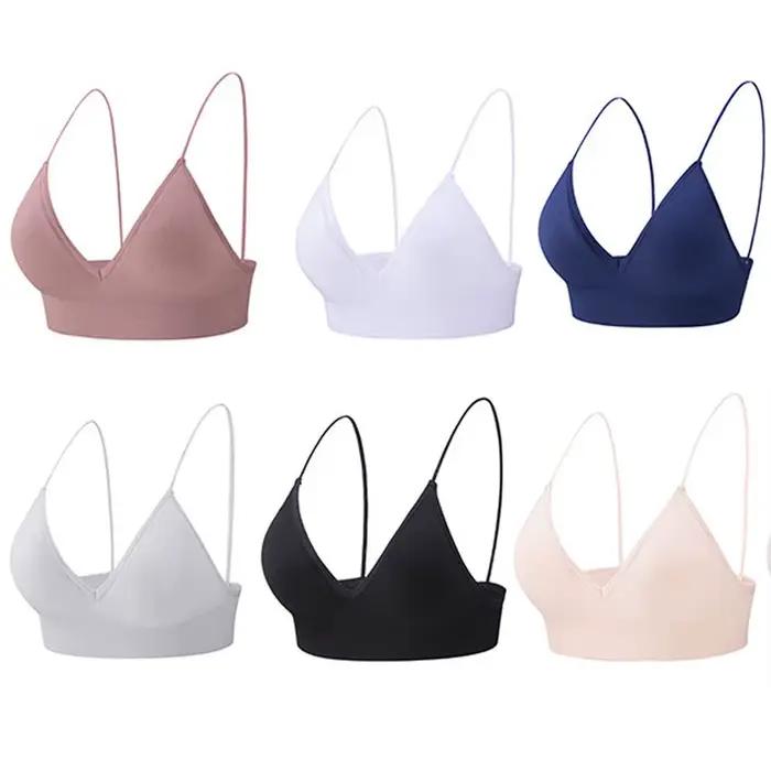 Soutien-gorge de sport push-up sans armatures à bonnets triangulaires fins, décolleté en V profond, bralette, haut de fitness et yoga, crop top pour femme