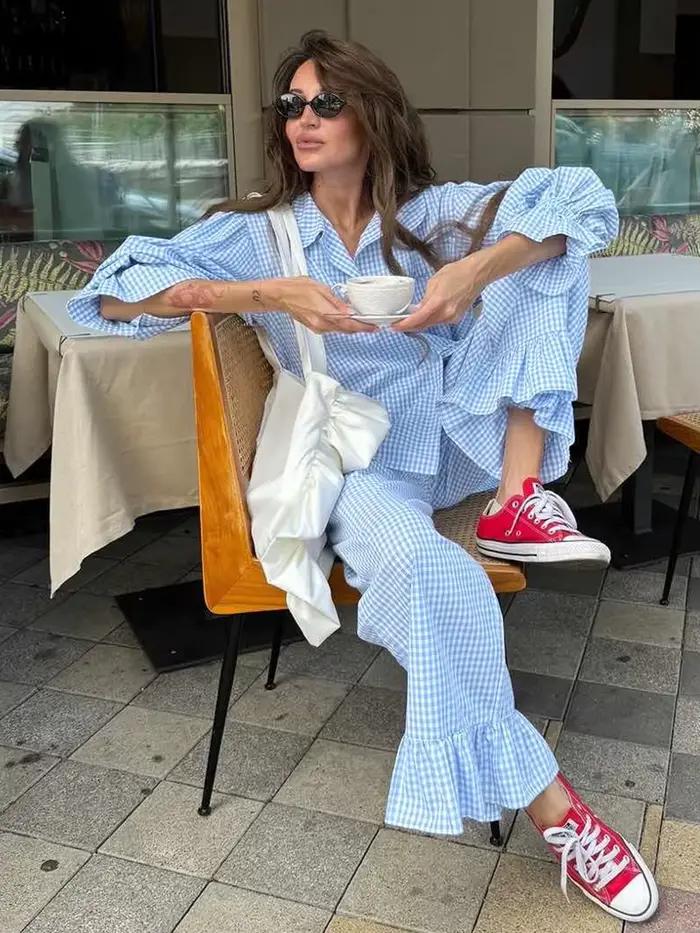 Marthaqiqi-Ensemble pyjama rayé pour femmes, vêtements de nuit à col rabattu, manches longues, chemise de nuit et pantalon décontractés, vêtements de nuit pour dames, 2 pièces trempées