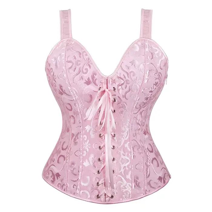 Corset rose pour femmes, bretelles, haut bustier Sexy, gilet, fermeture éclair, Lingerie, grande taille, gothique, victorien, Burlesque, Halloween, noir