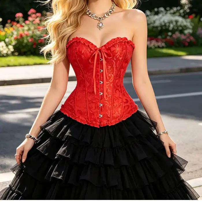 Červený jacquard korzetový top