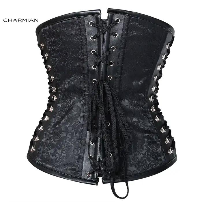 Charmian Steampunk Kožený Korzet pre ženy Vintage veľká veľkosť špirálová oceľová bez kostice PVC