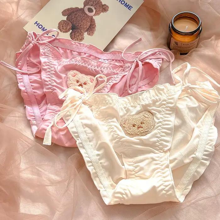 Injpanties de lait brodés d'ours de dessin animé pour femmes, slips à nœud princesse Lolita, sous-vêtements grande taille, lingerie mignonne Sweety