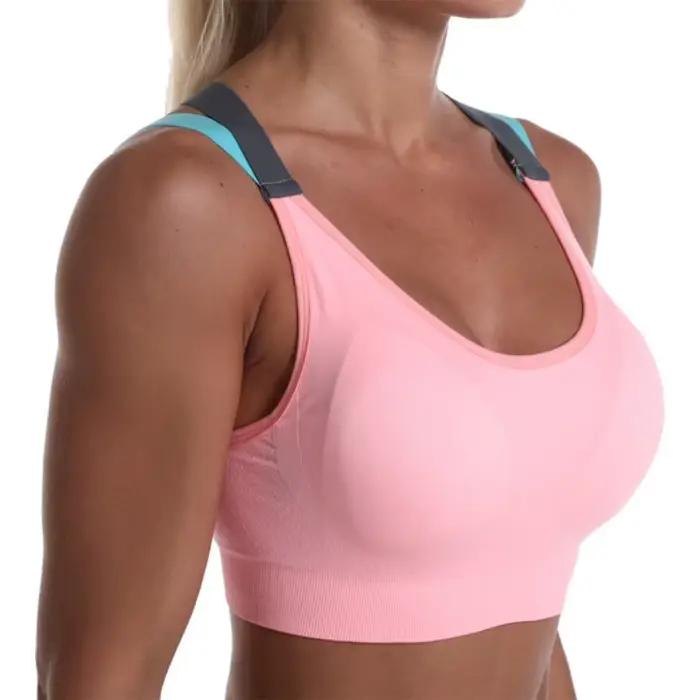 Soutien-gorge de sport croisé à blocs de couleur, beau dos, sans anneau en acier, gilet de Yoga, professionnel, résistant aux chocs, Bralette de course, de Fitness