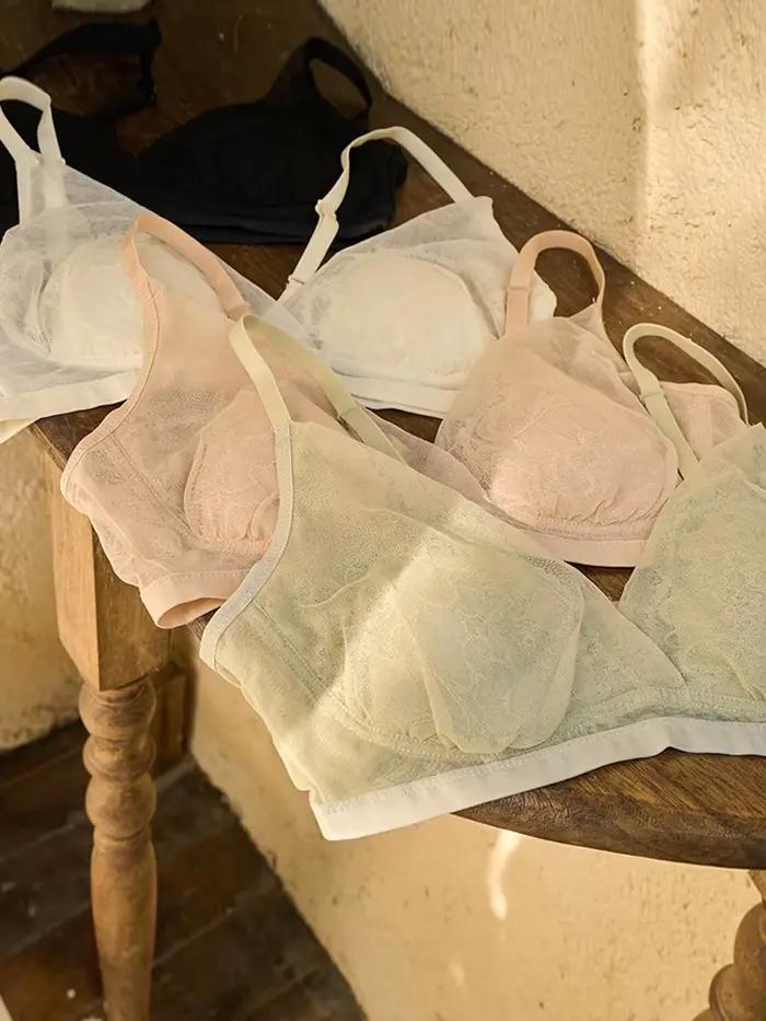 Suyarepl, Ensemble de Soutien-Gorge en Dentelle pour Femme, Doublures en Soie 100% group, Bonnet Fin Moulé, Sous-Chester Sans Fil, 2025 Intimes Confortables, Nude, Noir