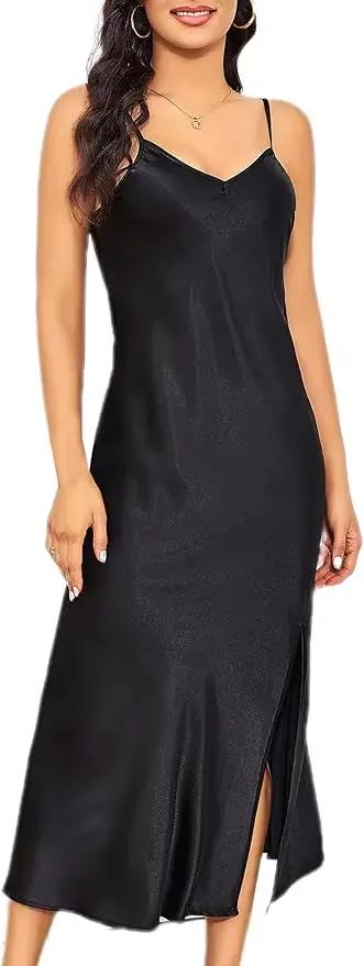Chemise de nuit haut de gamme sans manches avec fente latérale haute, séduisante, longue, fendue, pour la maison, options multicolores