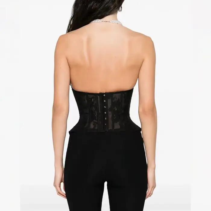 Čierny priesvitný čipkovaný bustier pre ženy