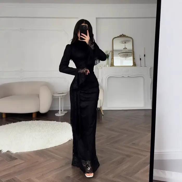 Robe de soirée élégante en dentelle moulante pour femme, collection automne-hiver, à manches longues, pour mariage, disponible sur plateformes transfrontalières indépendantes