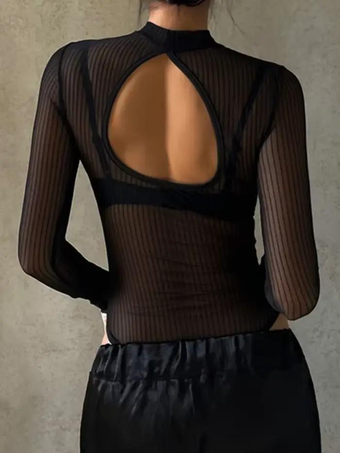 Body transparent à manches longues pour femmes, Lingerie Sexy, Slim, col roulé, Corset, dos nu, tendances de la mode, vêtements pour femmes