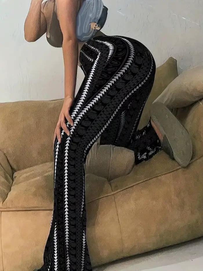 Dámske retro potlačené nohavice Legíny rozšírené Sexy priliehavý strih ležérne