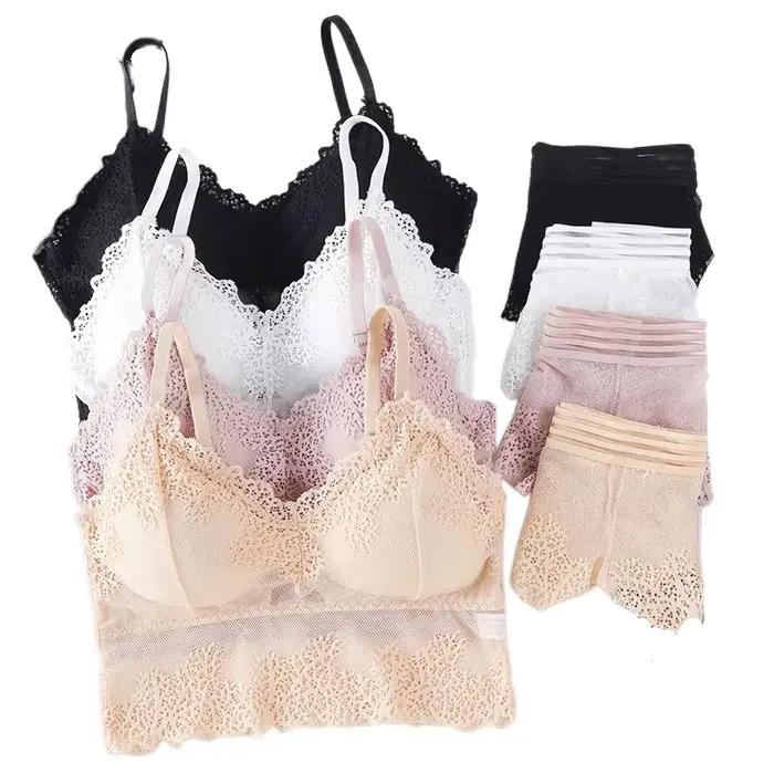 Femmes dentelle soutien-gorge et slips ensemble femme Sexy ensemble de Lingerie dentelle Bralette haut court dos nu sans fil soutien-gorge haut taille basse ensemble de sous-vêtements