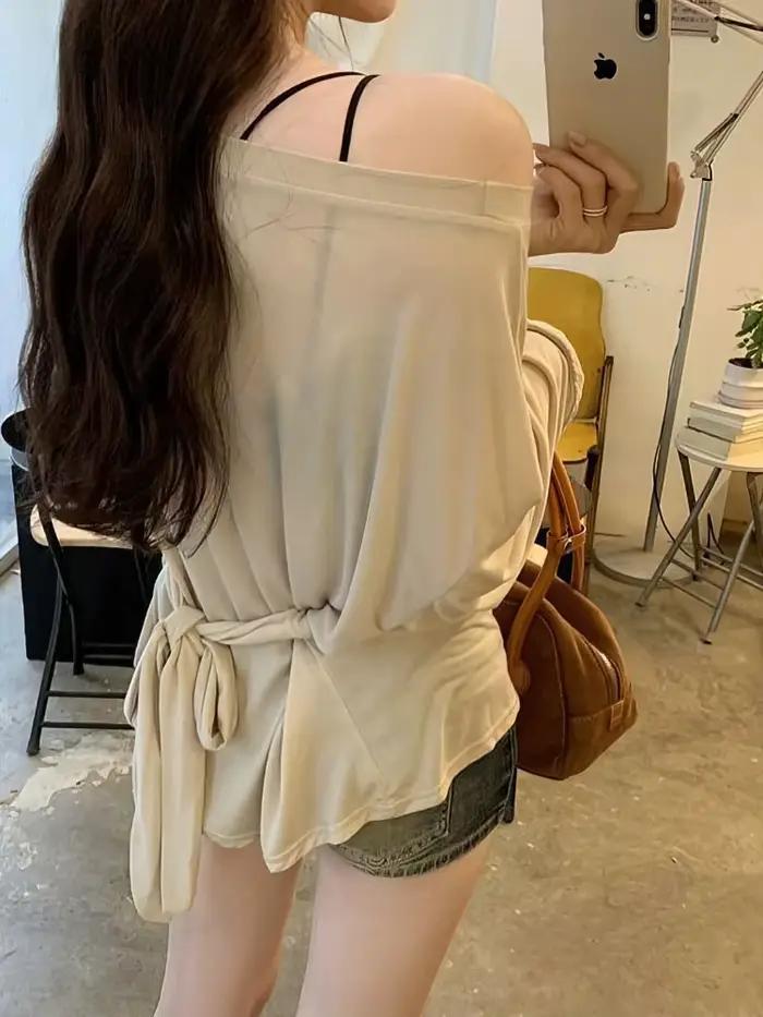 Sexy tenký priesvitný oversized t-shirt s dlhými rukávmi pre ženy
