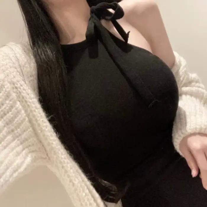 Dongdaemun – Camisole courte et Sexy pour fille épicée, épaules dénudées, débardeur à lacets, mode femme, couleur unie, haut court polyvalent