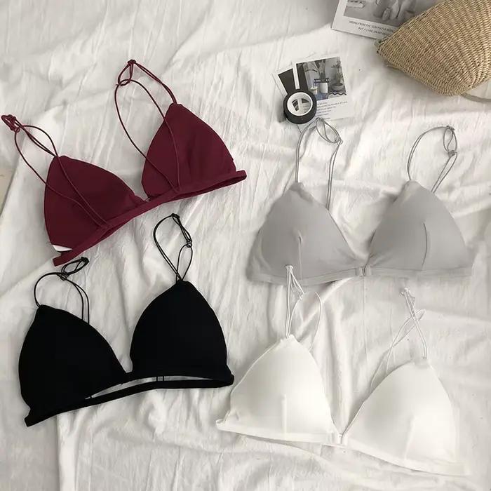 Soutien-gorge de Style français pour femmes, Sexy, ceinture fine, Bralettle, bonnet Triangle, sous-vêtements, Deep V, sans fil, doux, fin, sans couture, Lingeri