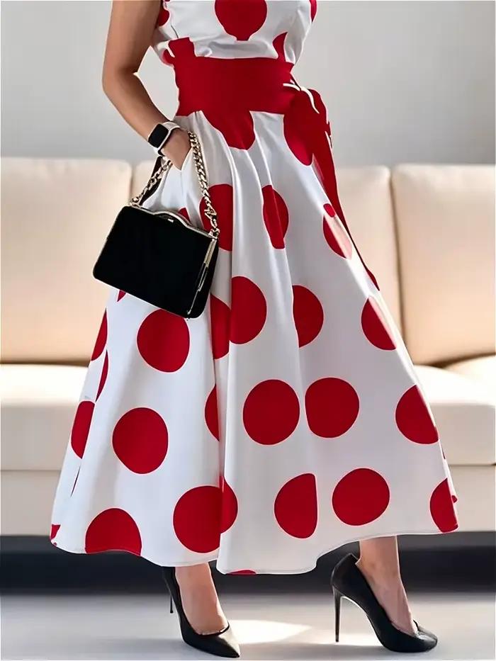 Modigirl 2025 letné dámske bodkované elegantné šaty v štýle X-line Fit & Flare košeľové