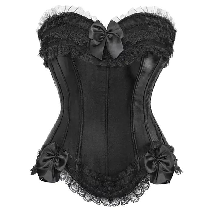 Corset bustier en satin pour femme, costume burlesque, corset princesse, haut à lacets, noir, blanc, violet, rose, grande taille
