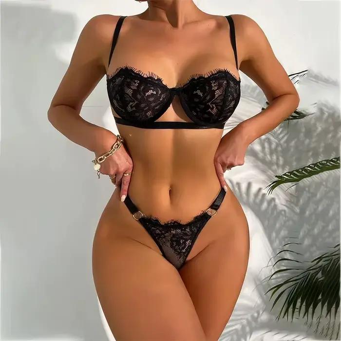 Sexi čipkovaný korzetový set s viazaním a kosticami pre ženy
