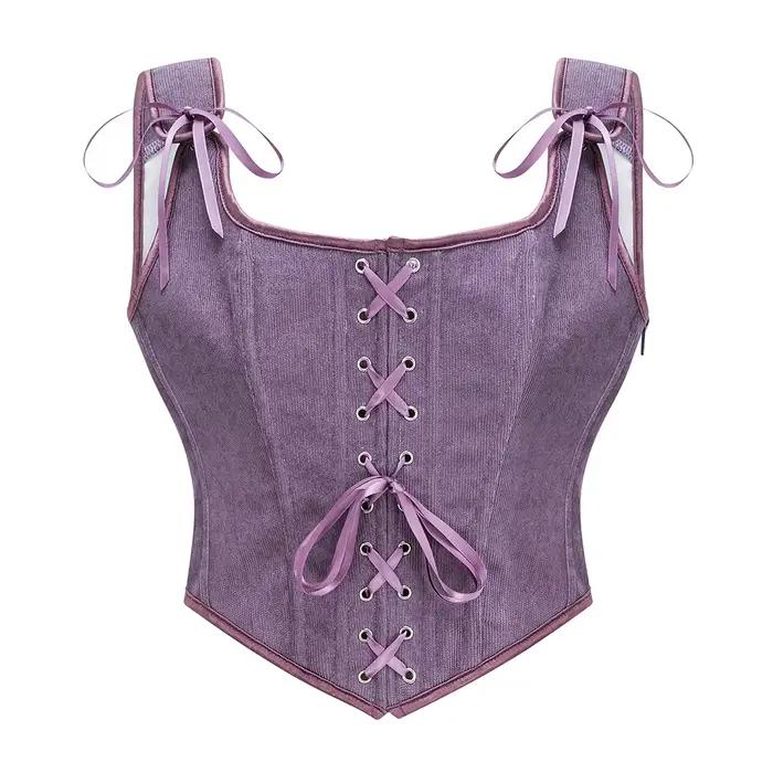 Armée vert victorien Vintage gilet femme fermeture éclair latérale et avant à lacets débardeur Corset Punk Goth vêtements Sexy Corselet Feminino